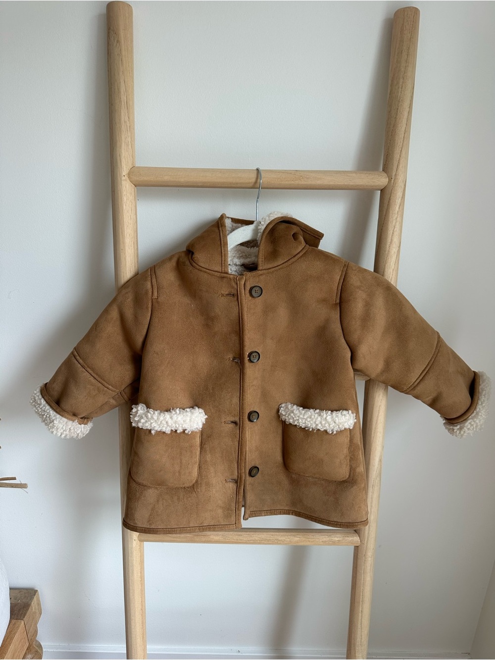 Zara Kids Faux-Suede Shearling Coat in Brown